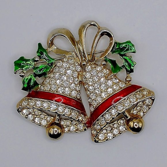Vintage Christmas Bells Brooch Marked TC - Picture 1 of 6